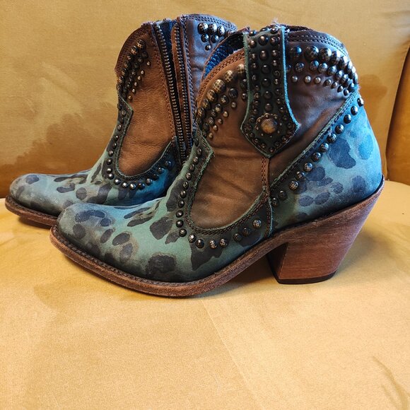 Liberty Black Turquoise Leopard Boots Sz 7 - Picture 1 of 4